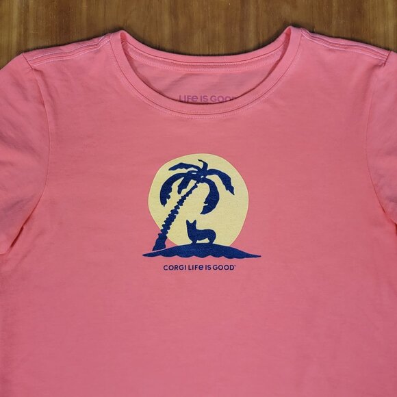 Life Is Good Coral Crew Neck Short Sleeve Crusher Corgi Dog Tee - S - Picture 6 of 9